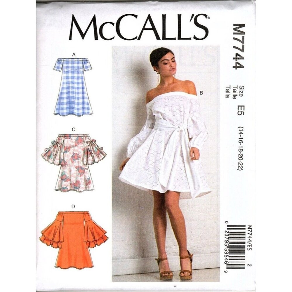 McCall's M7744 Misses 14 to 22 Off the Shoulder Dress Uncut Sewing Pattern New